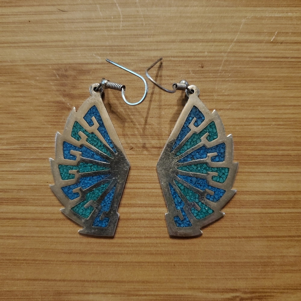Silver and Turquoise SW Earrings Mexico